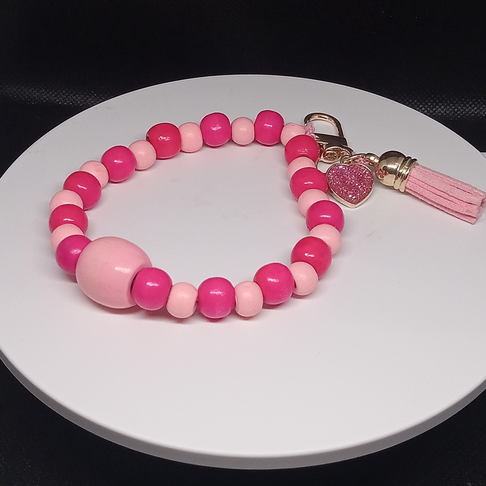 Pink Beaded Purse Charm with Heart Pendant